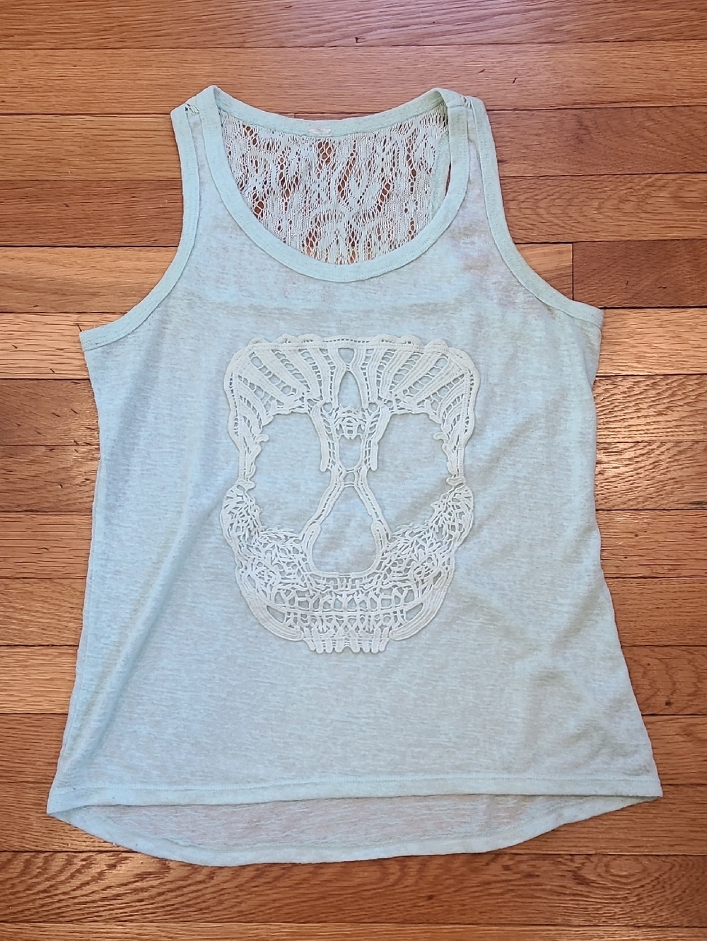 Sugar Skull Tank Top With Lace Back.